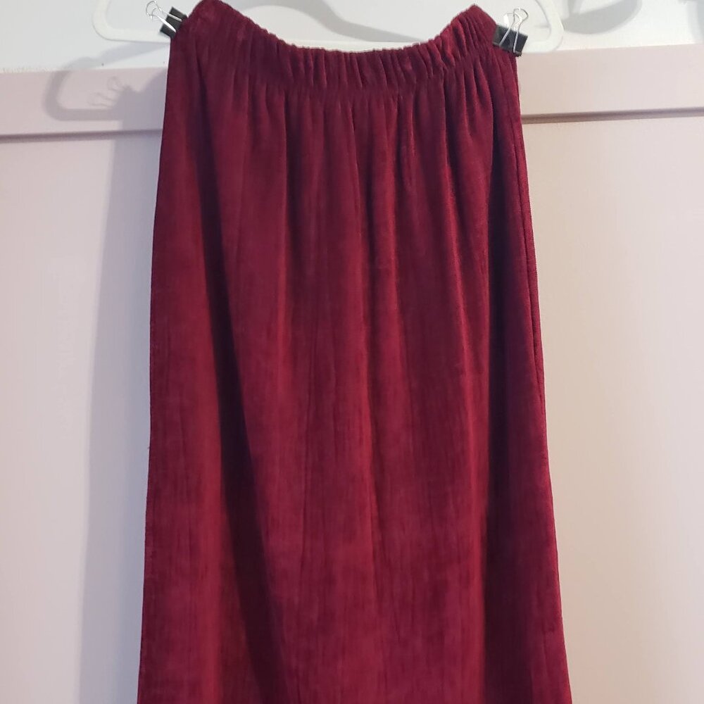 Vintage Willow Burgundy Chenille Corduroy Maxi Skirt – Boho Cottagecore M